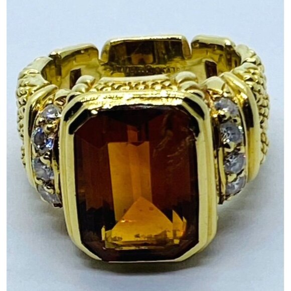 Vintage 18K Yellow Gold Judith Ripka Citrine Diamond Ring READ